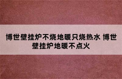 博世壁挂炉不烧地暖只烧热水 博世壁挂炉地暖不点火